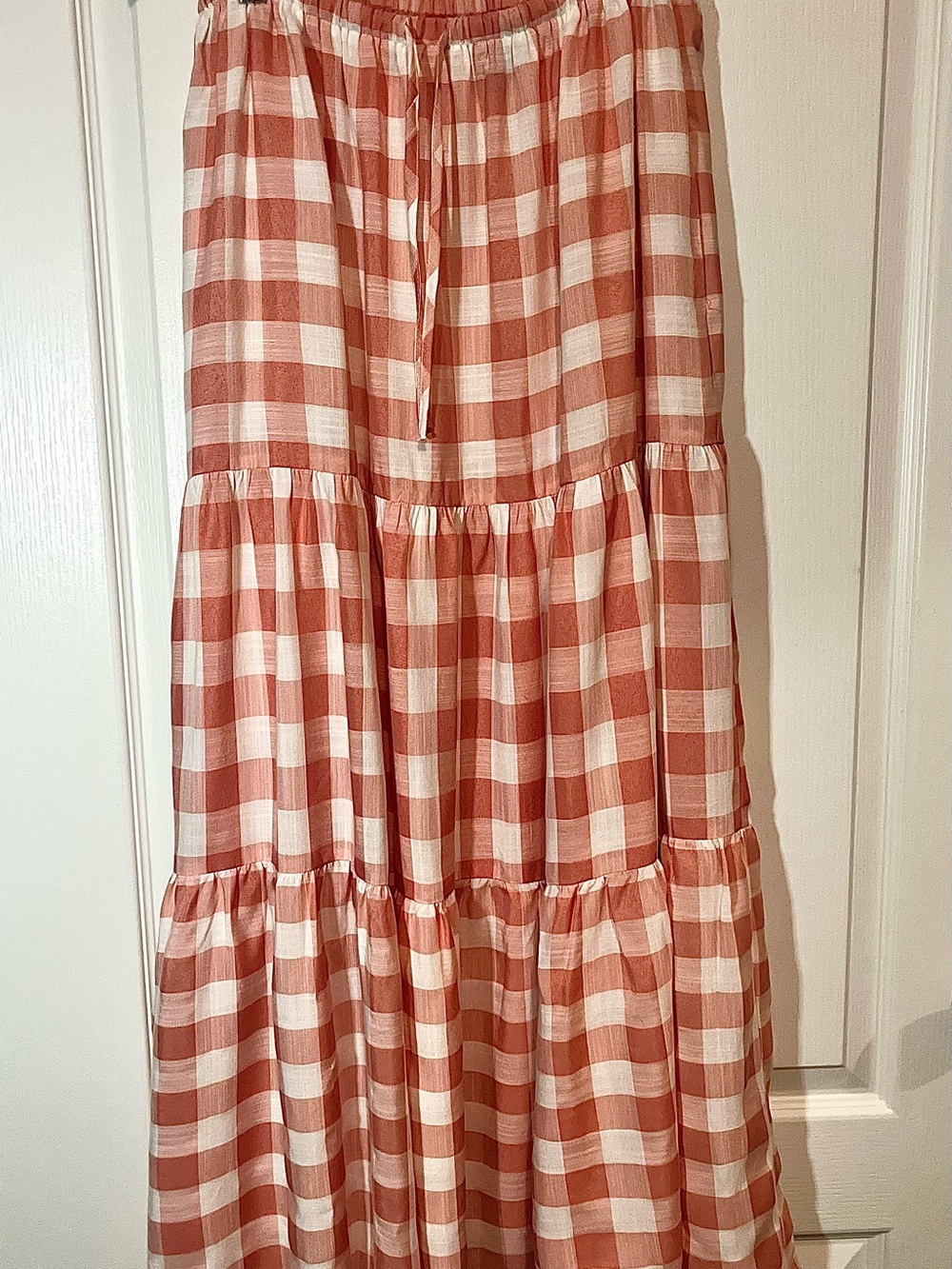 Pink Gingham Tiered Maxi Skirt